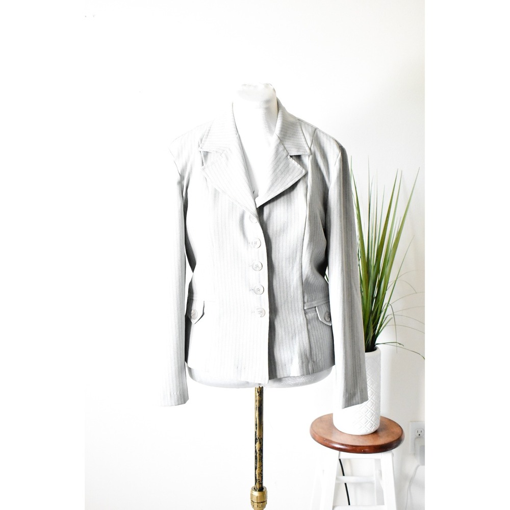 Spago Pinstripe Blazer Women XL Gray Vintage 90s Tailored Career Jacket